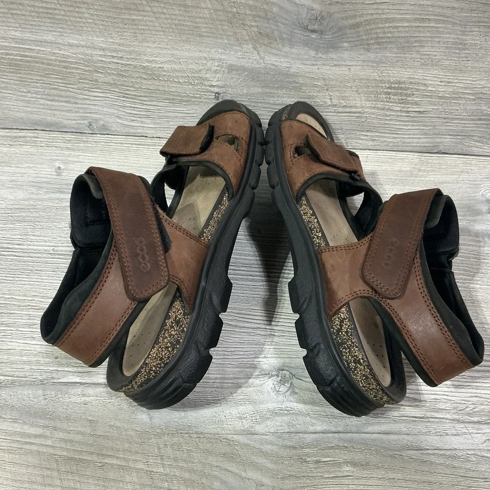 ECCO Men's 45-11/11.5 Brown Sport Leather Hiking Sandals Shoes Adjustable Strap